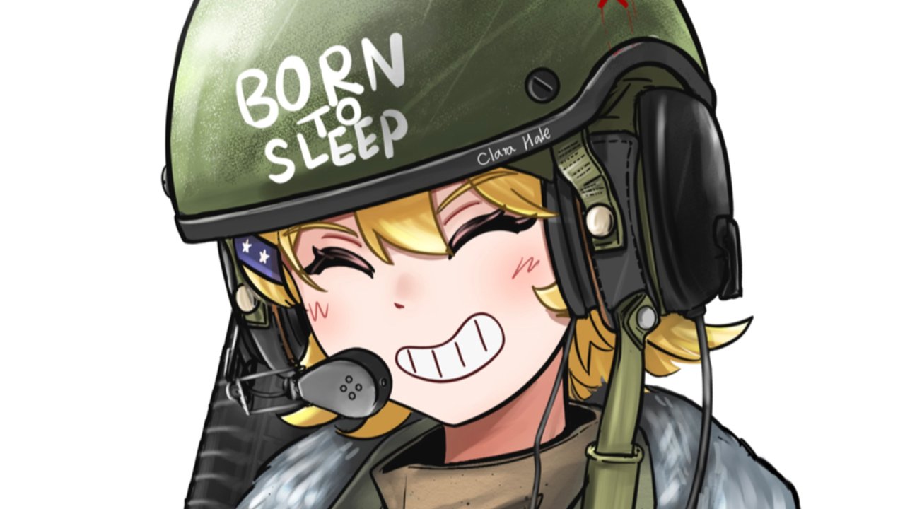 视频《军武 OC 绘画过程》封面，戴绿色头盔的金发少女